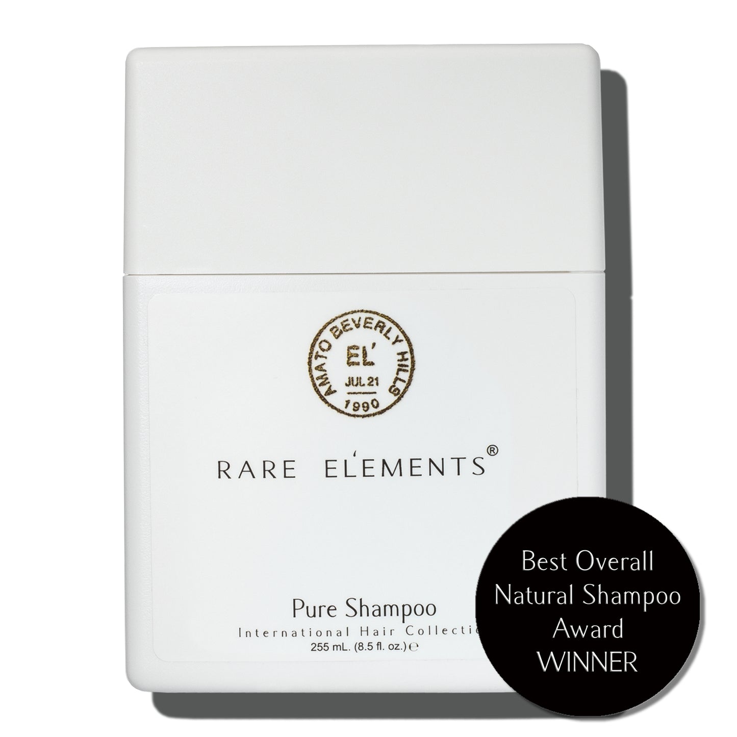 White Pure shampoo bottle with 'Rare Elements' branding on a white background