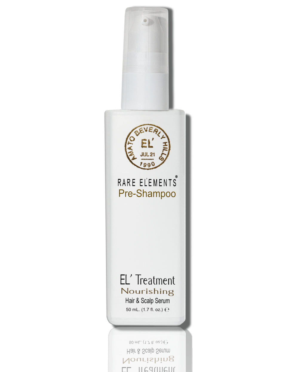 White bottle of EL' Treatment Nourishing Hair & Scalp Serum on a white background
