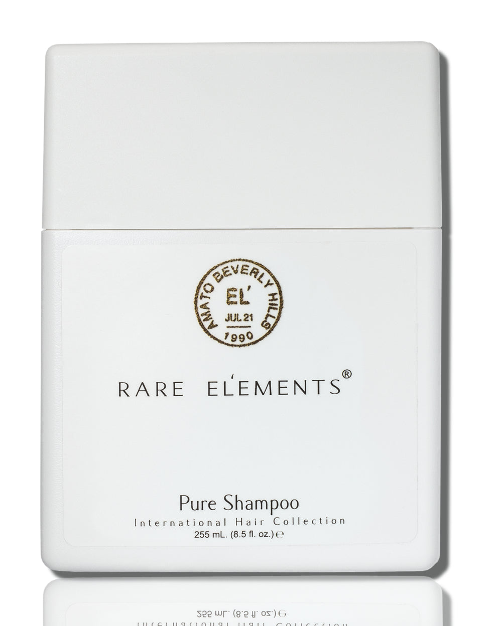 White shampoo bottle labeled 'Rare Elements' on a white background